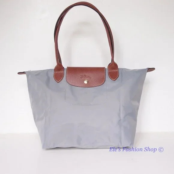 ❤️ NWT LONGCHAMP Le Pliage Small Medium Nylon Shoulder Tote GRAY 100% AUTHENTIC - Picture 7 of 16